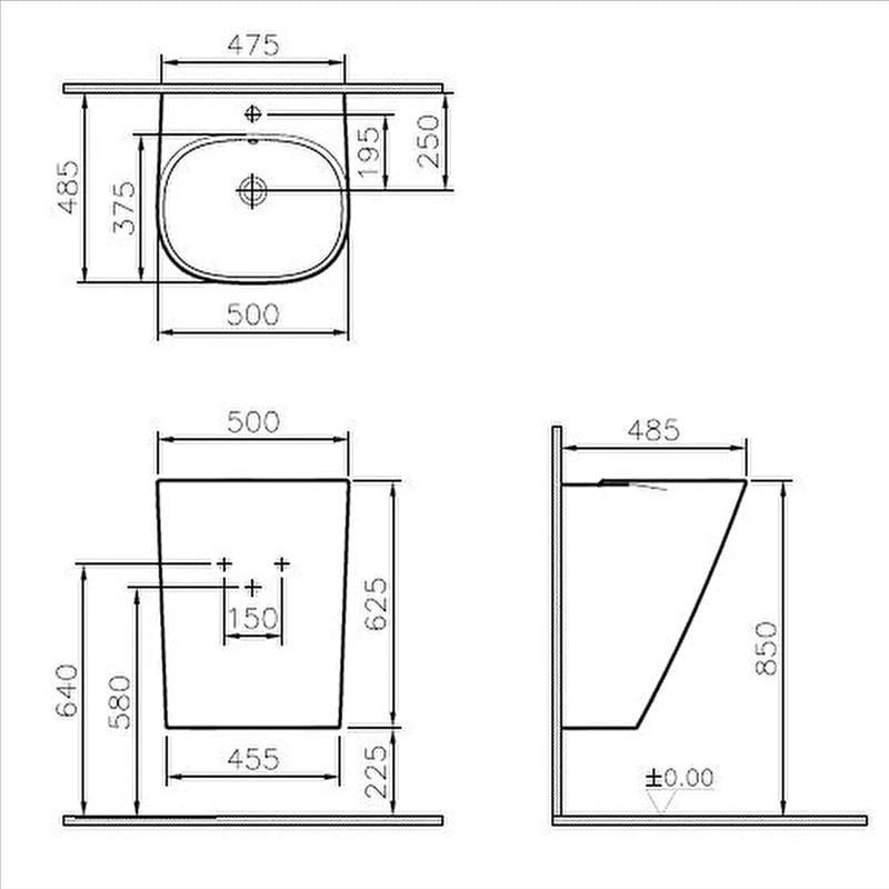VitrA Frame Yarım Monoblok Lavabo, 50CM, Beyaz 5799b403-0012