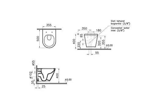VitrA Integra Rim-ex Montaj Deliksiz Kısa Asma Klozet 49.5 cm Beyaz 7040L003-0090