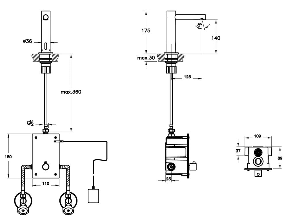 Vitra Origin Temassız Lavabo Bataryası Elektrikli Çift Su Girişli Bakır A4721326