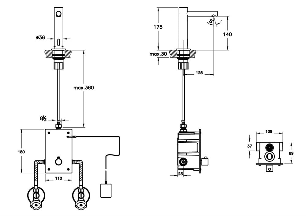Vitra Origin Temassız Lavabo Bataryası Elektrikli Çift Su Girişli Mat Siyah A4721336