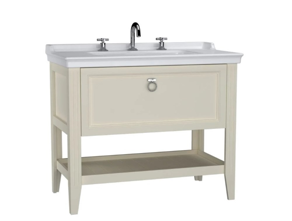 Vitra Valarte Lavabo Dolabı 100 cm Çekmeceli Etajerli Lavabolu Üç Armatür Delikli Mat Fildişi 62194
