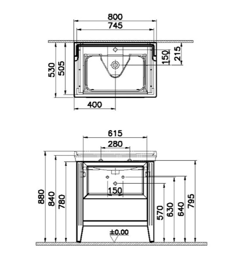 Vitra Valarte Lavabo Dolabı 80 cm Çekmeceli Etajerli Lavabolu Tek Armatür Delikli Mat Fildişi 62182