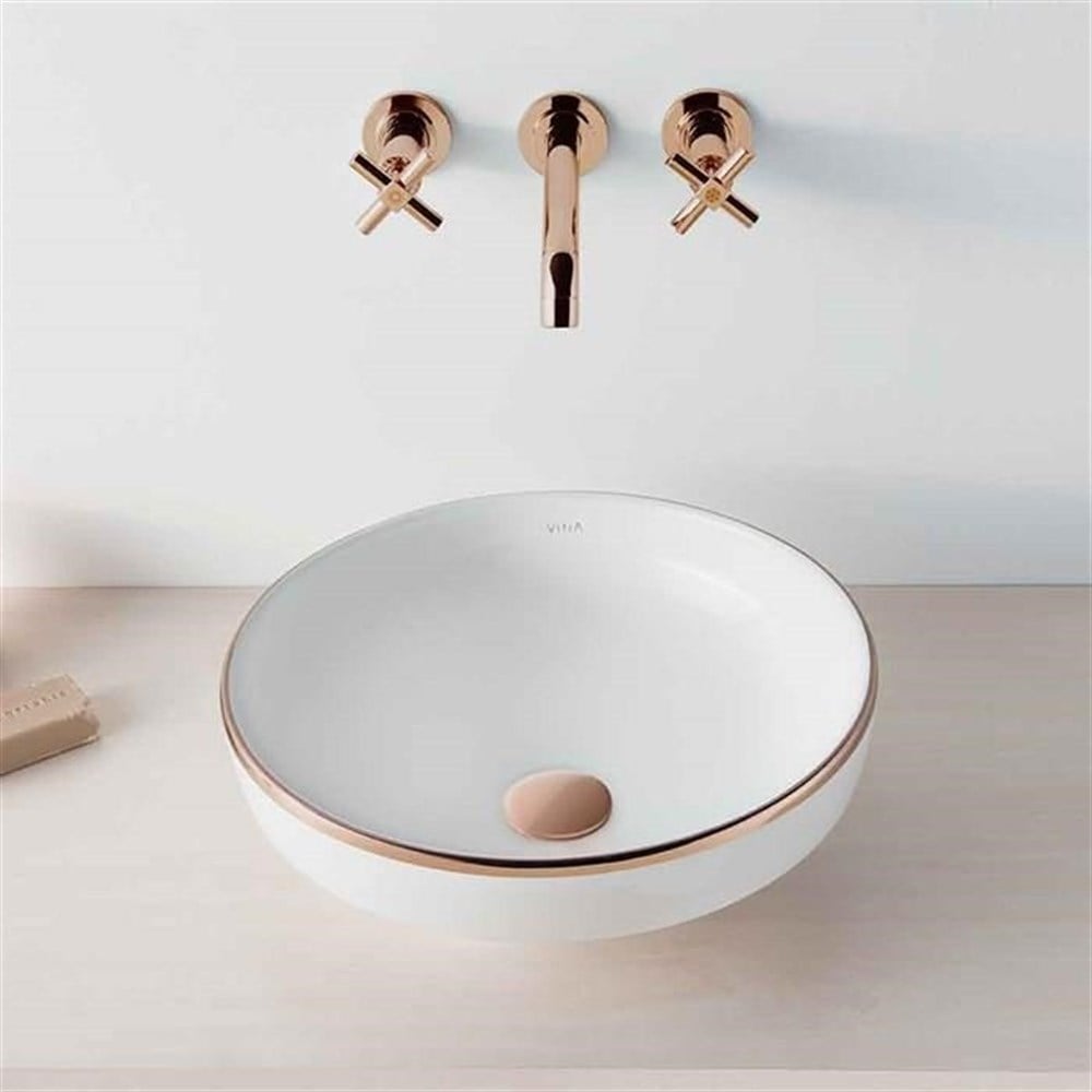 VitrA Water Jewels Çanak Lavabo Armatür Deliksiz 40 cm Beyaz Bakır Çizgili  4334B073-2300