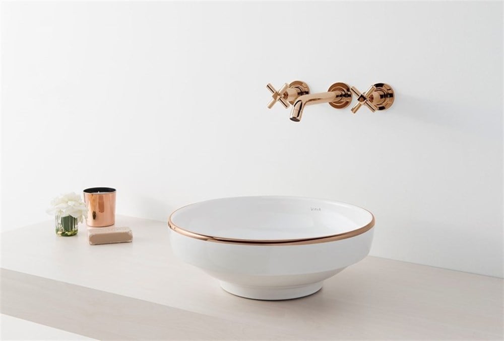 VitrA Water Jewels Çanak Lavabo Armatür Deliksiz 40 cm Beyaz Bakır Çizgili  4334B073-2300