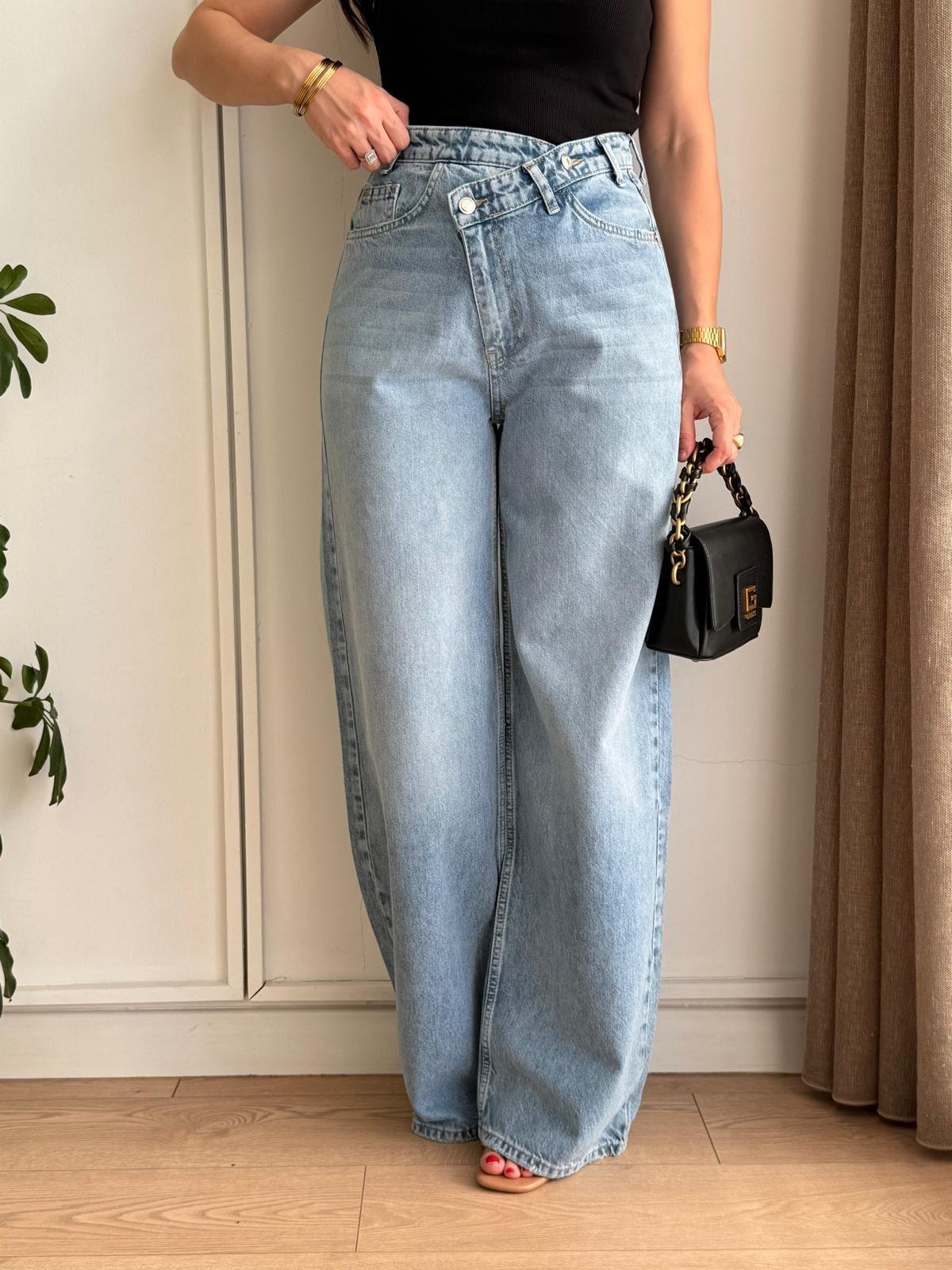 Açık mavi Çapraz Patlı Jean Palazzo Pantolon 25712