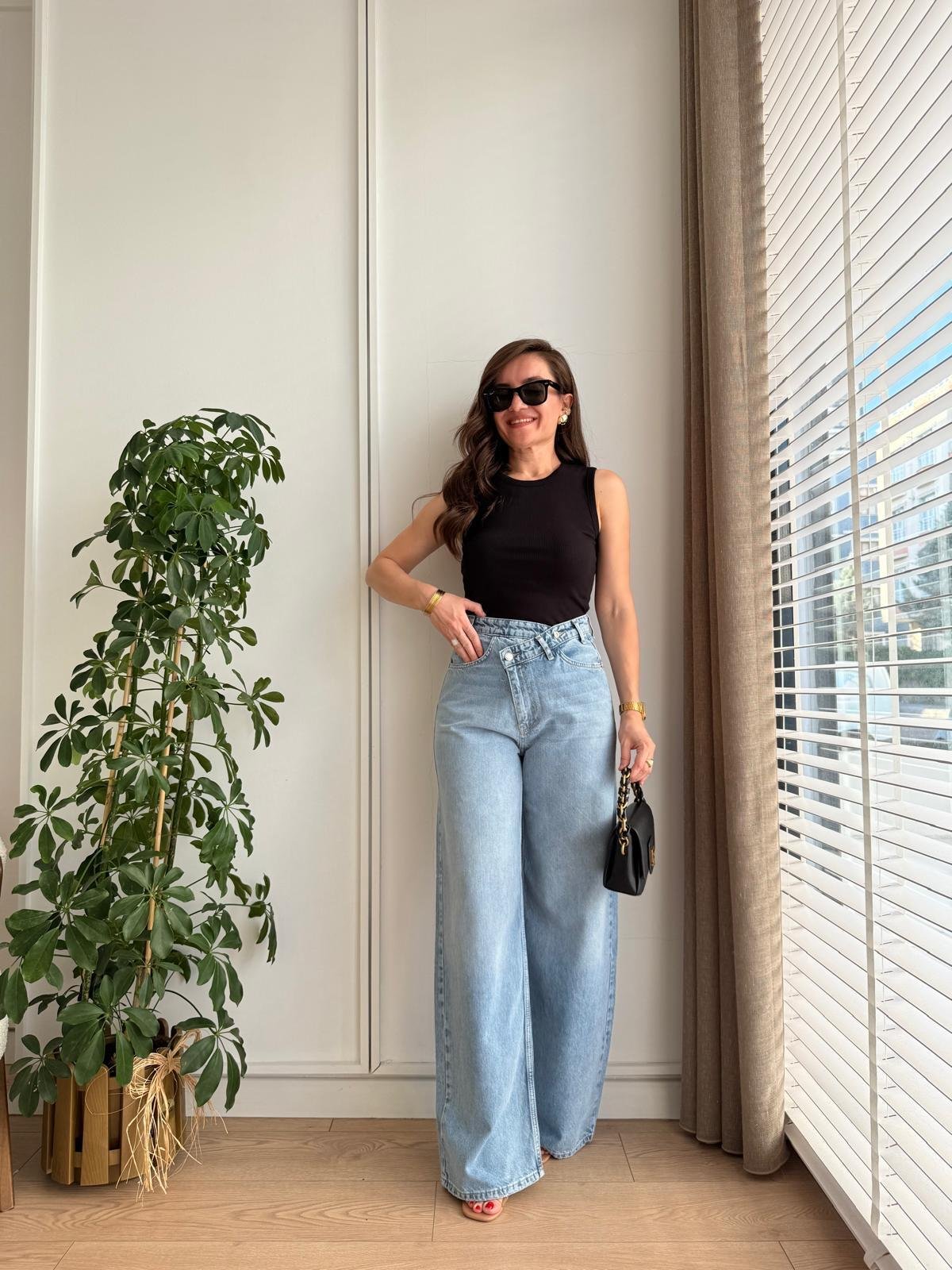 Açık mavi Çapraz Patlı Jean Palazzo Pantolon 25712