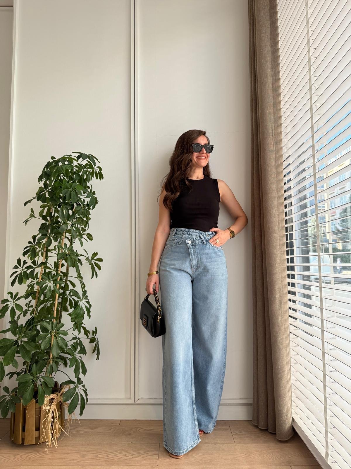 Açık mavi Çapraz Patlı Jean Palazzo Pantolon 25712