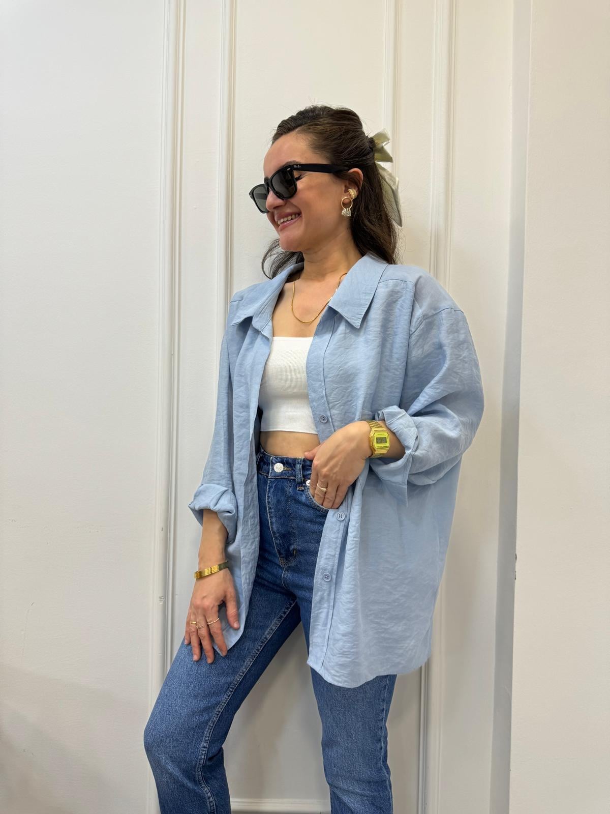 Açık mavi Lüx Kalite Oversize Gömlek 4612