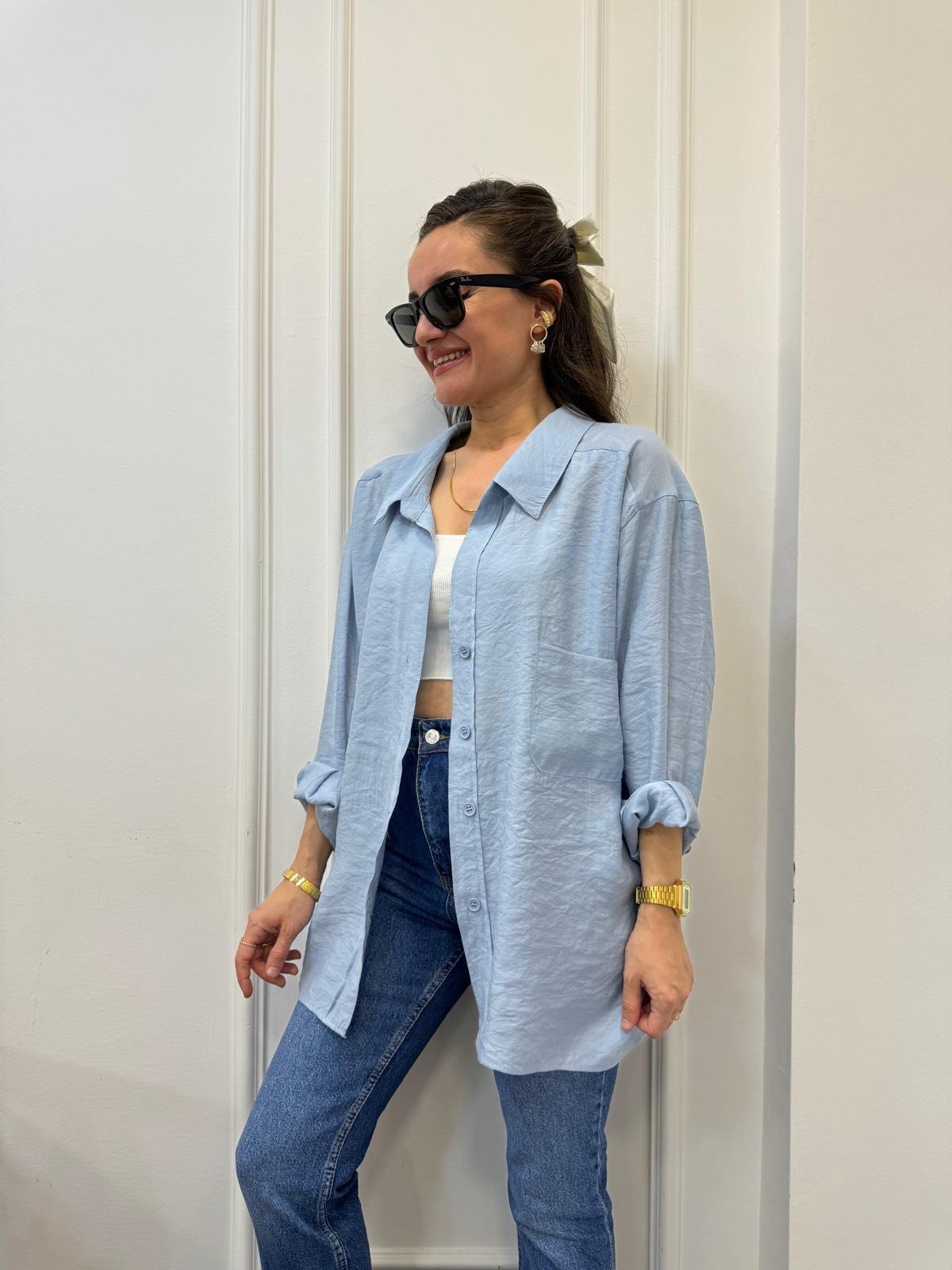 Açık mavi Lüx Kalite Oversize Gömlek 4612