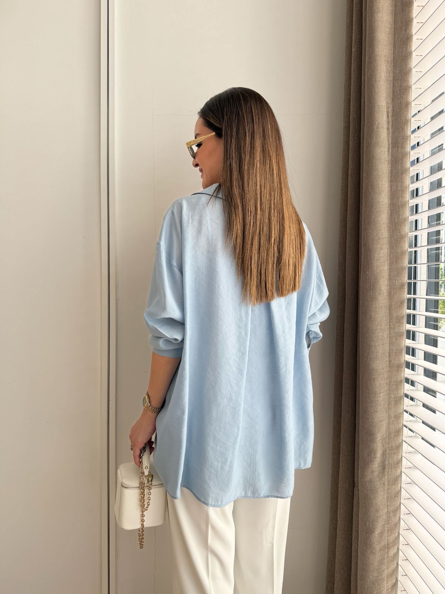 Açık mavi Lüx Kalite Oversize Gömlek 4612