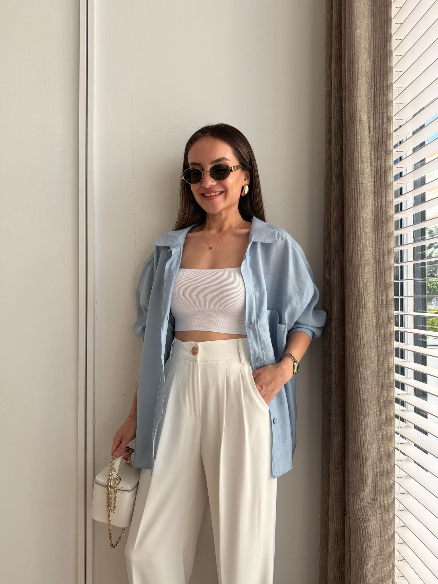 Açık mavi Lüx Kalite Oversize Gömlek 4612