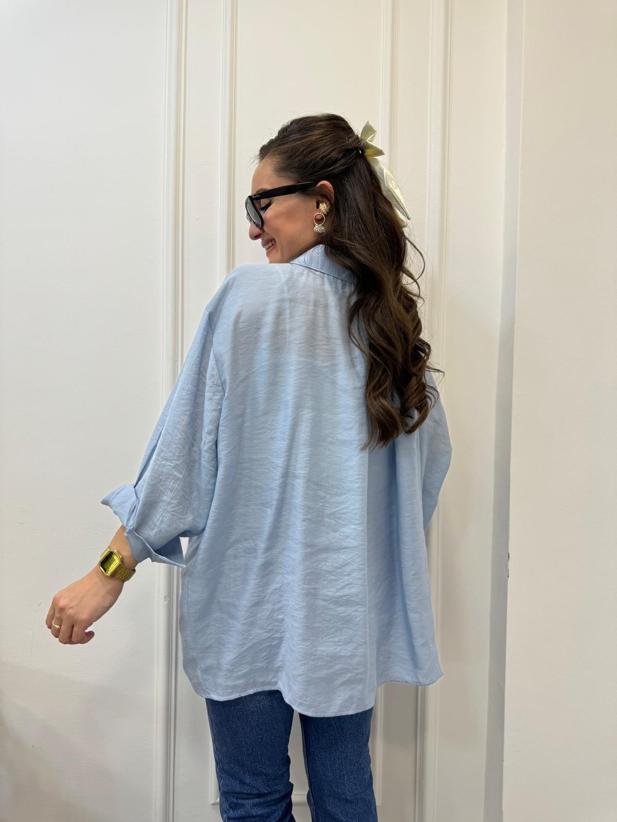 Açık mavi Lüx Kalite Oversize Gömlek 4612