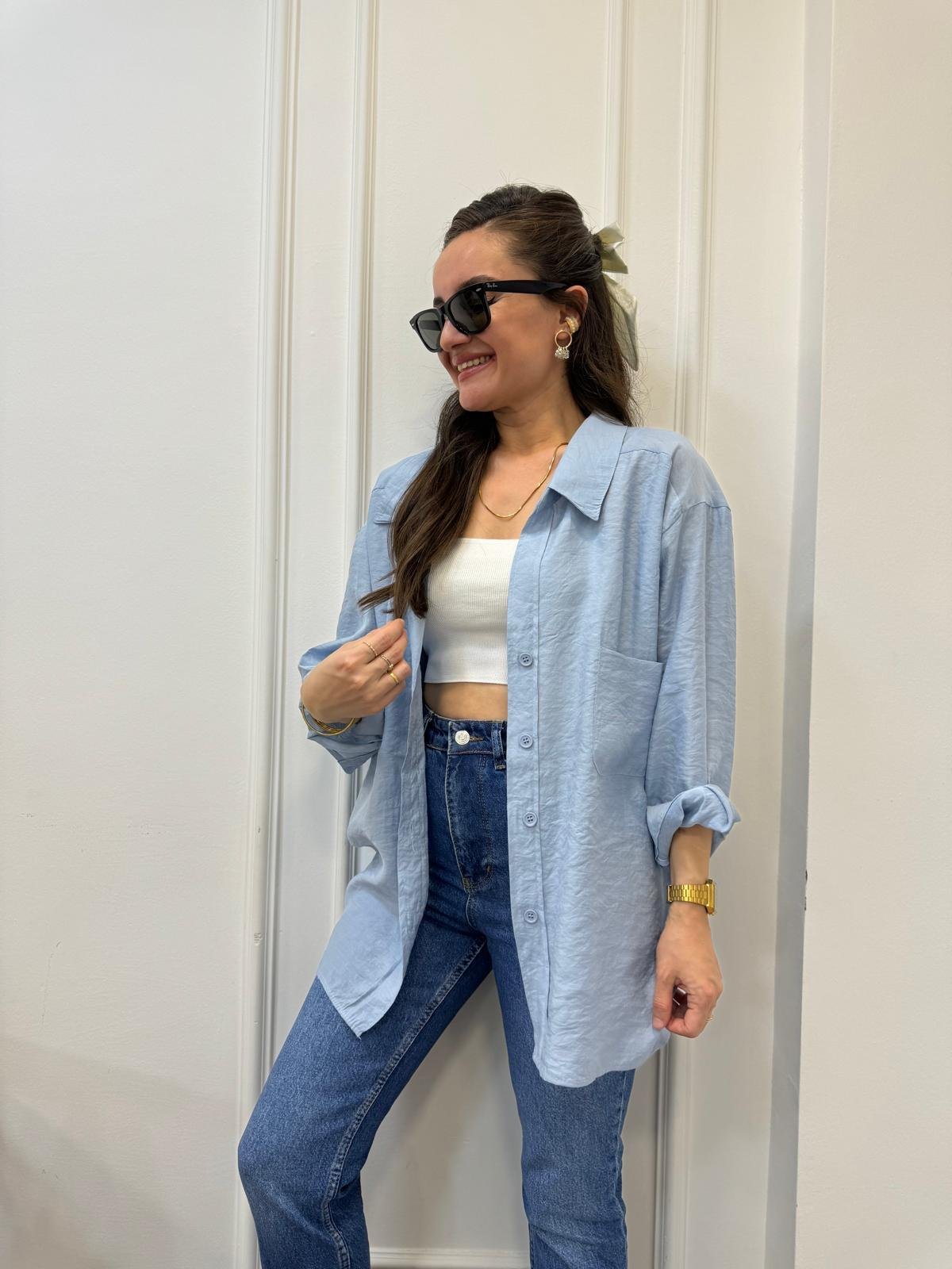 Açık mavi Lüx Kalite Oversize Gömlek 4612
