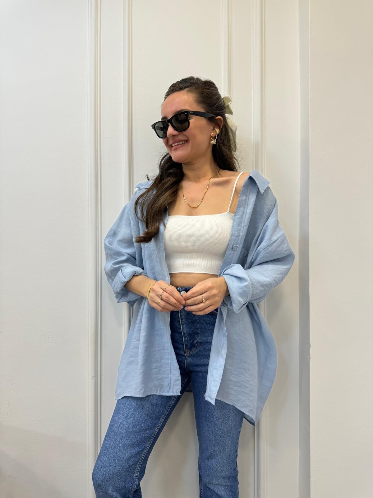 Açık mavi Lüx Kalite Oversize Gömlek 4612