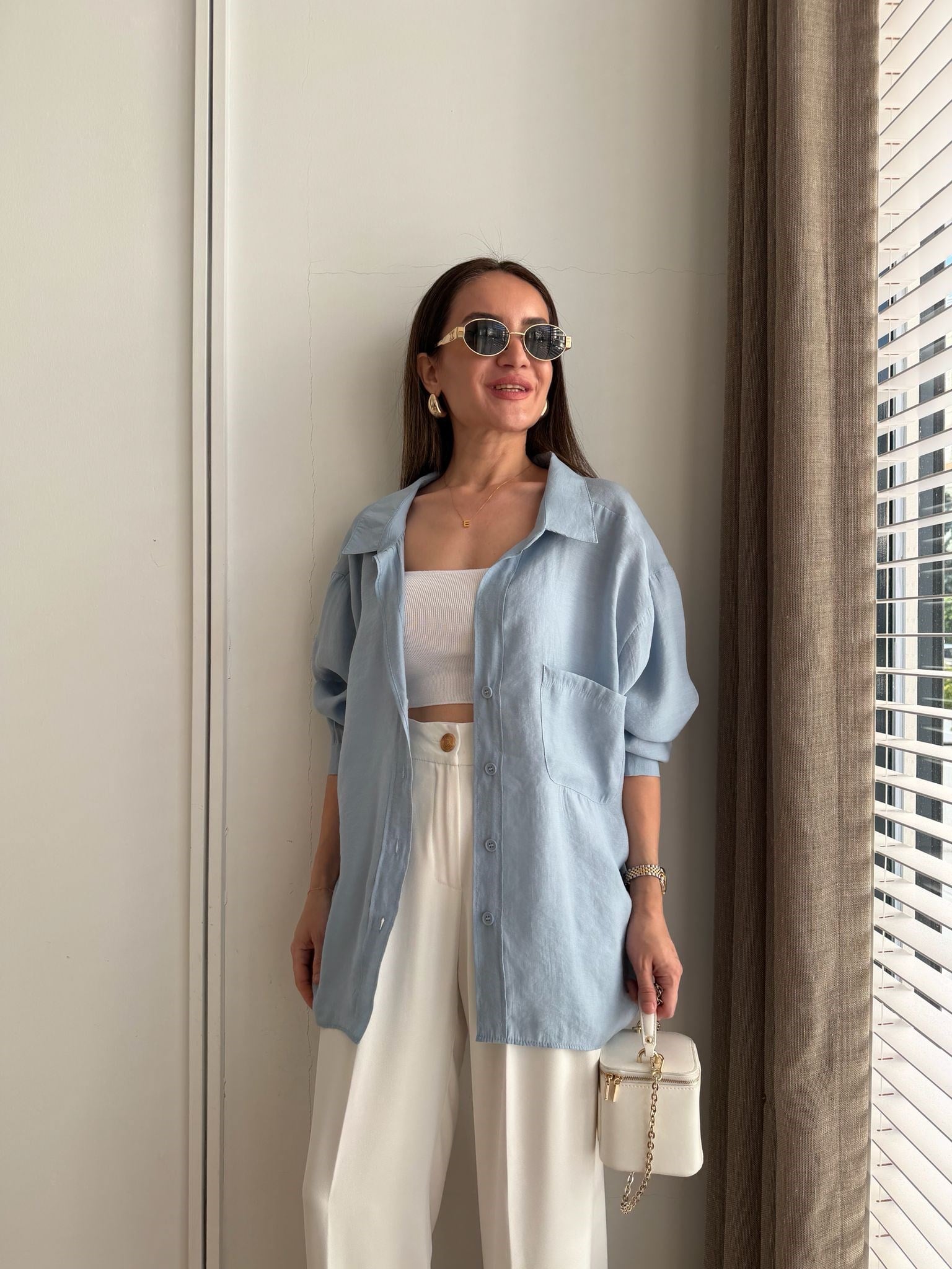 Açık mavi Lüx Kalite Oversize Gömlek 4612