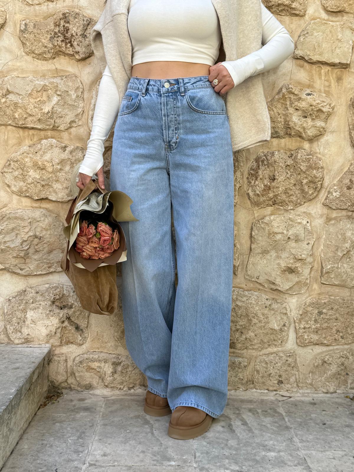 Açık mavi Yüksek Bel Geniş Paça Jean Pantolon 25694