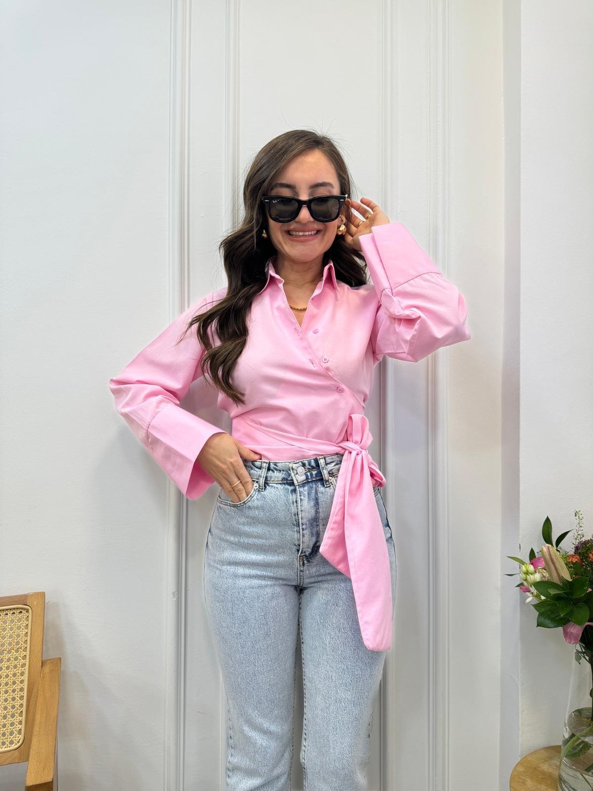 Açık pembe Geniş Manşetli Tasarım Gömlek 502