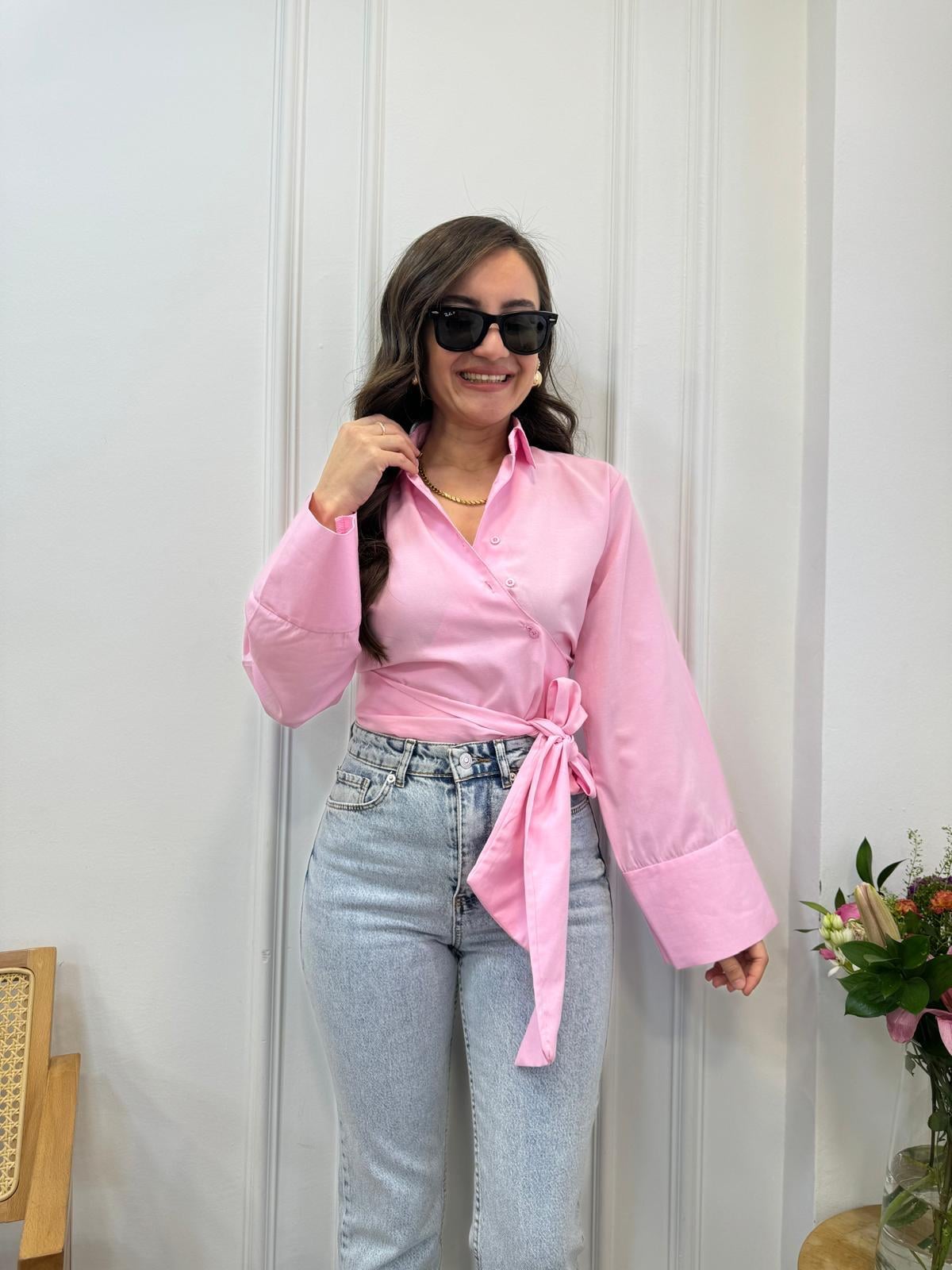 Açık pembe Geniş Manşetli Tasarım Gömlek 502