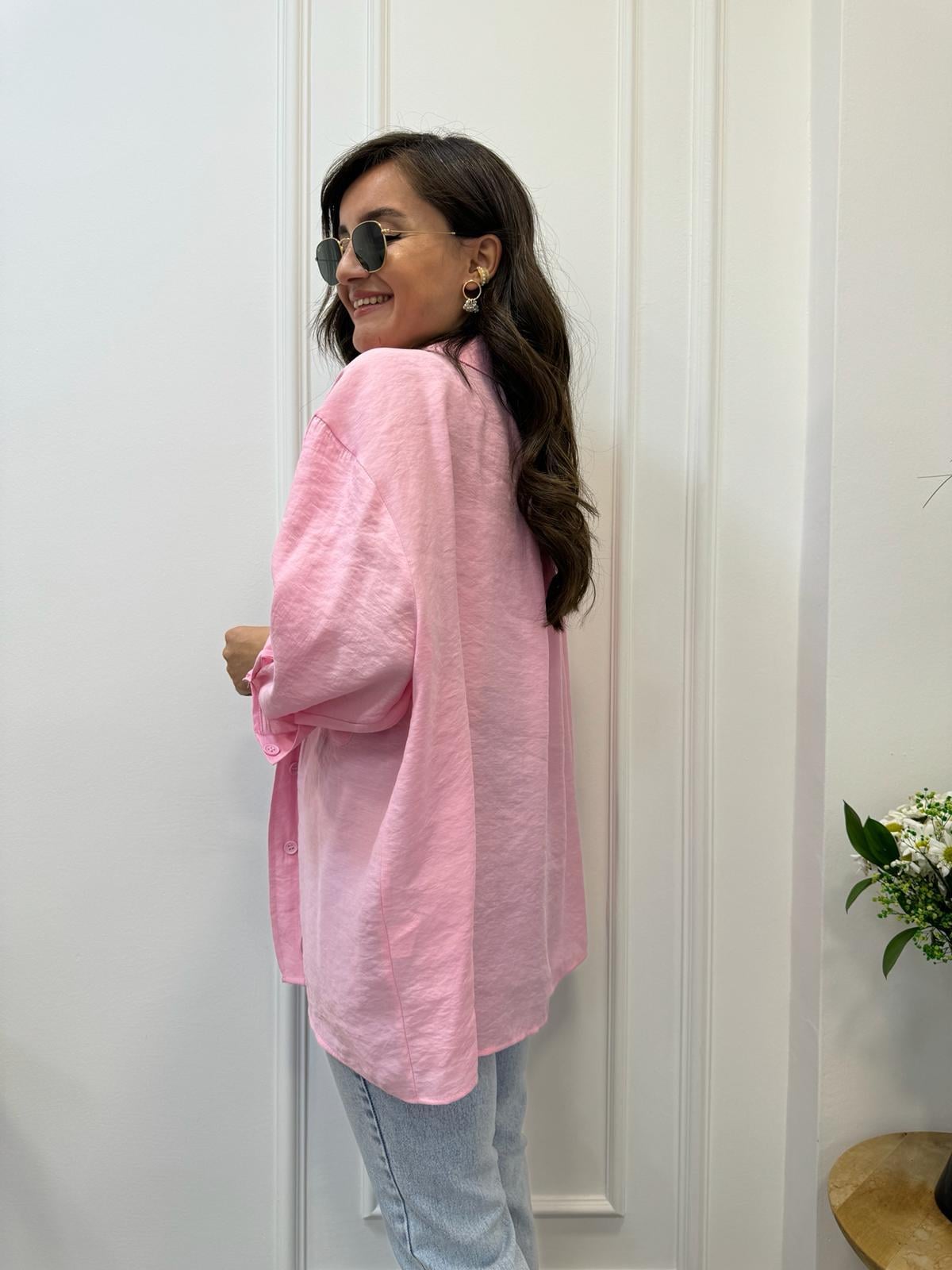 Açık pembe Lüx Kalite Oversize Gömlek 4612