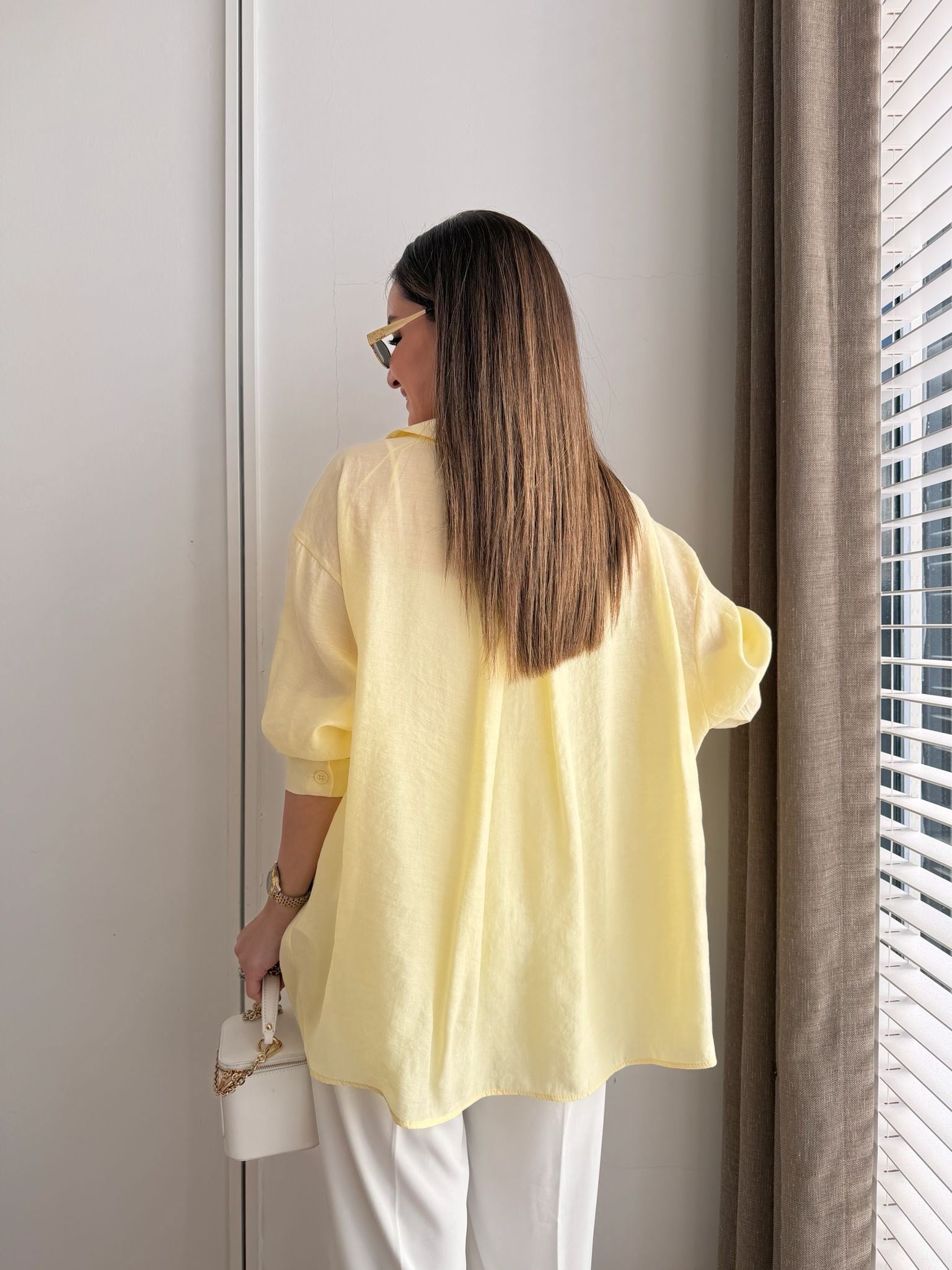 Açık sarı Lüx Kalite Oversize Gömlek 4612
