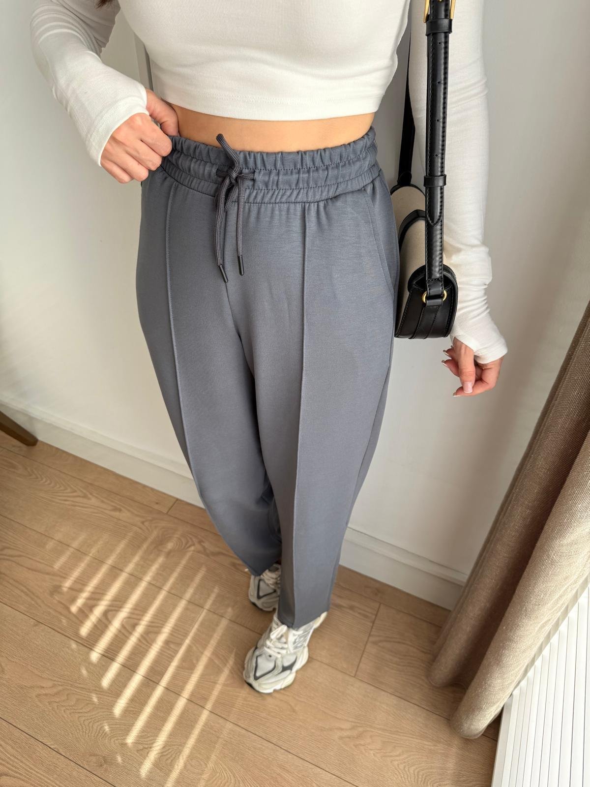 Antrasit Bel Lastikli Çımalı Jogger Eşofman 3513