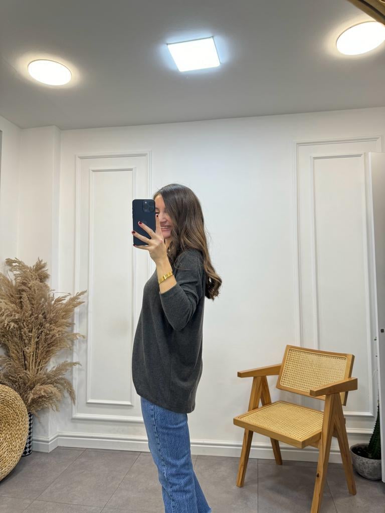 Antrasit Bisiklet Yaka Yumoş Triko Bluz 0050