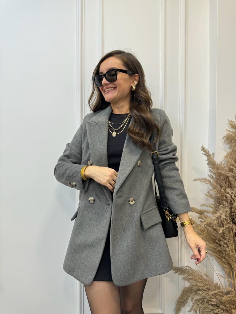 Antrasit Düğme Detaylı Kaşe Blazer Ceket 2047