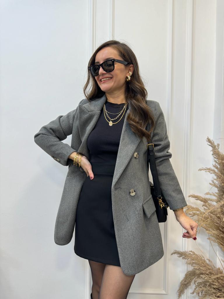 Antrasit Düğme Detaylı Kaşe Blazer Ceket 2047