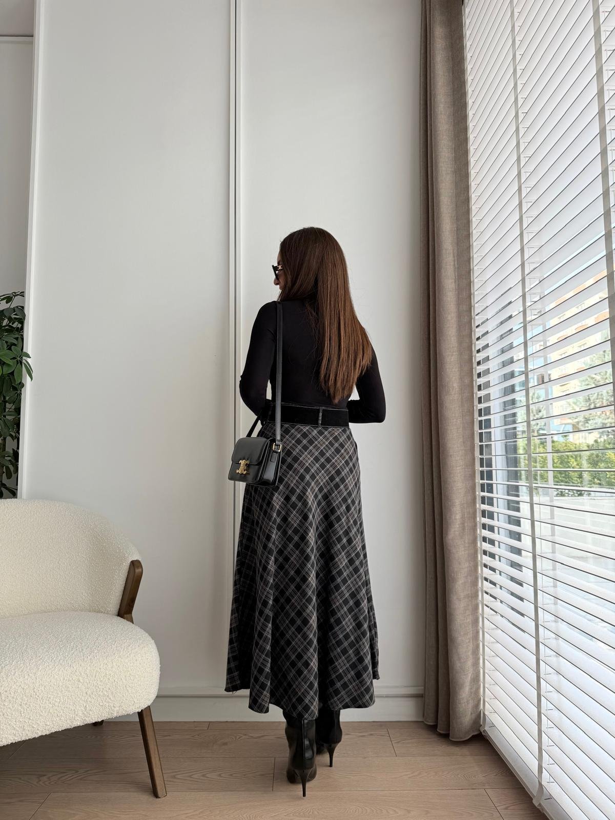 Antrasit Ekose Desen Kemerli Etek 36890