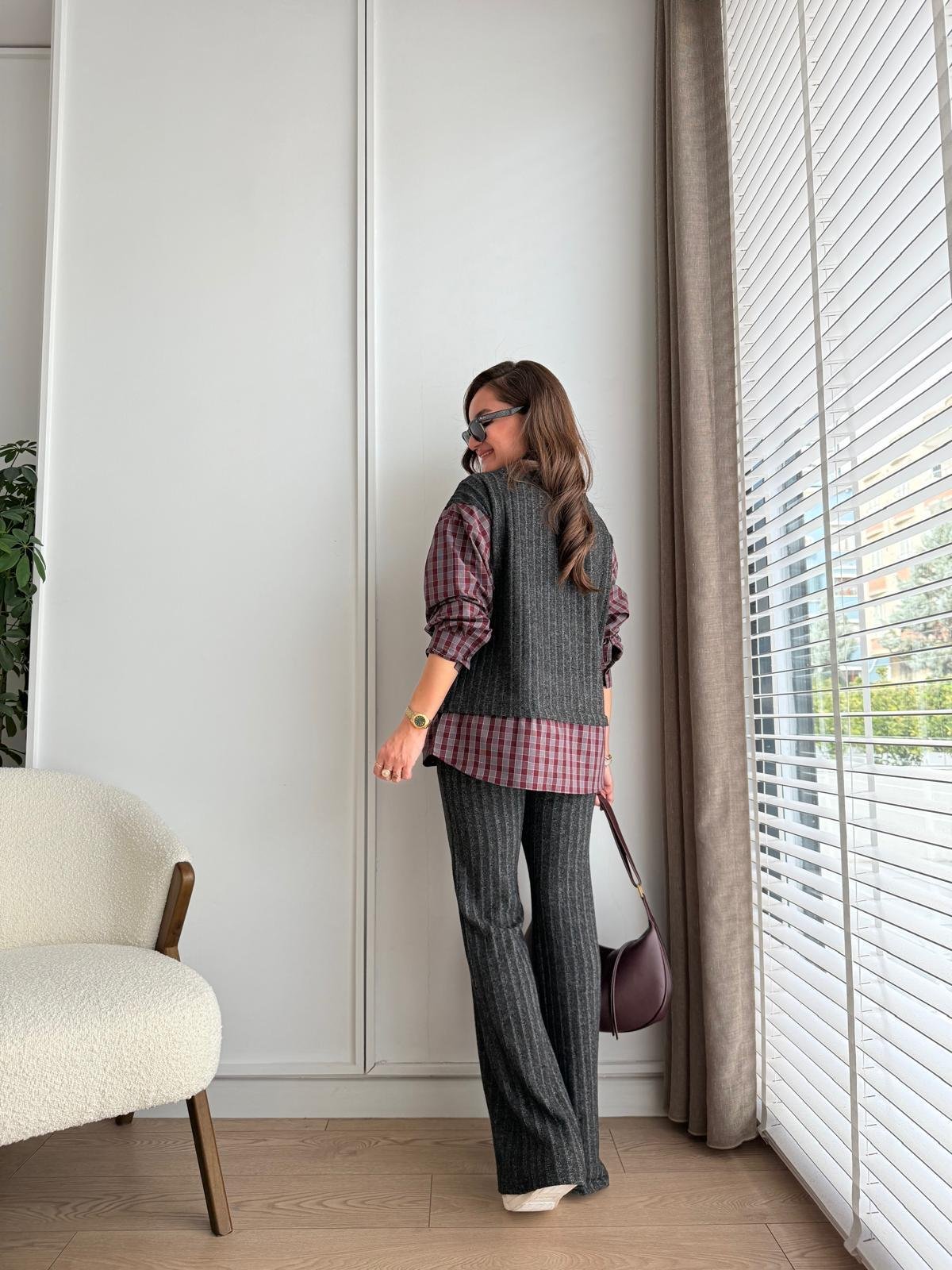 Antrasit Ekose Detaylı Fitilli Takım 36596