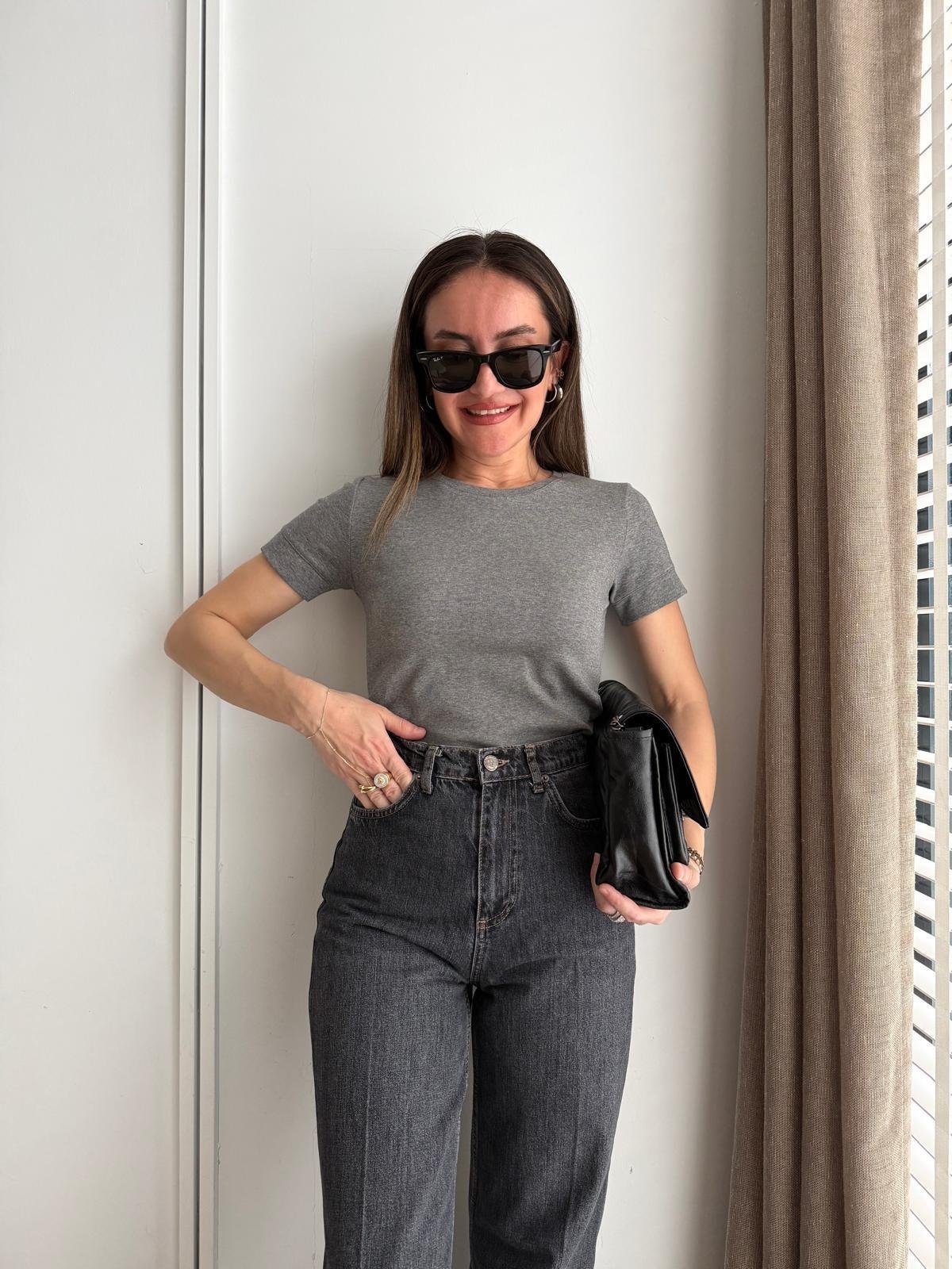 Antrasit Kısa Kolu Basic Tshirt 32637