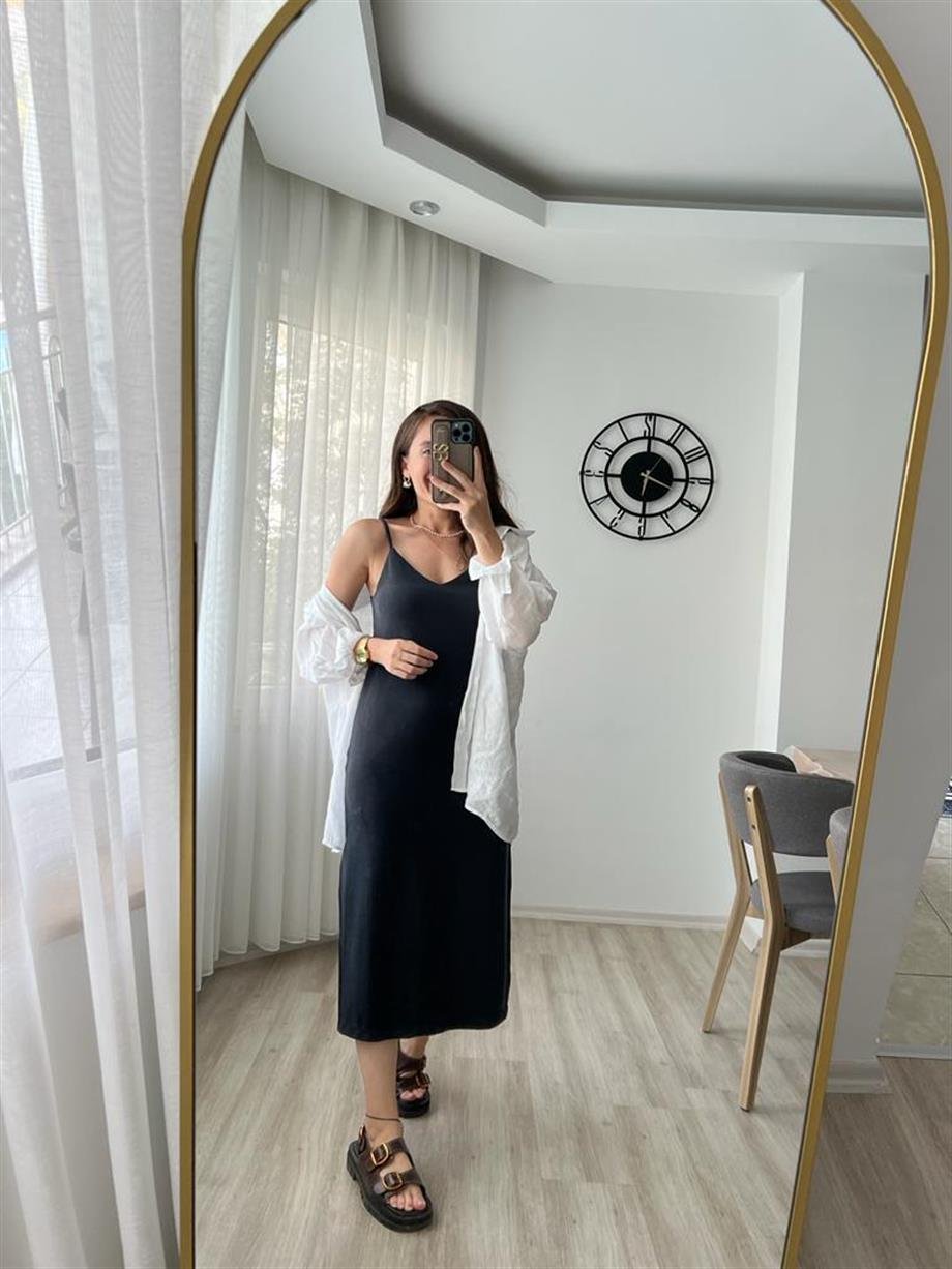 Antrasit Lüx Kalite Modal Kumaş Basic Elbise 0060