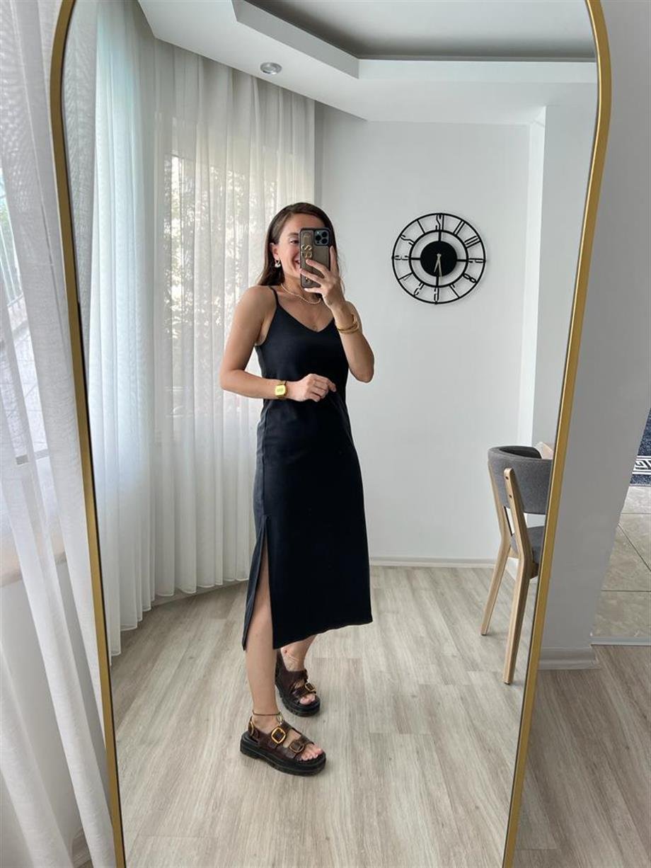 Antrasit Lüx Kalite Modal Kumaş Basic Elbise 0060