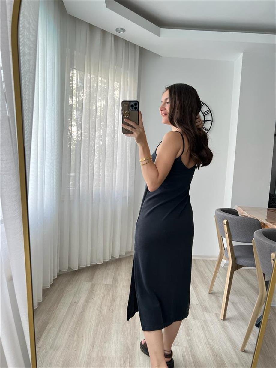 Antrasit Lüx Kalite Modal Kumaş Basic Elbise 0060