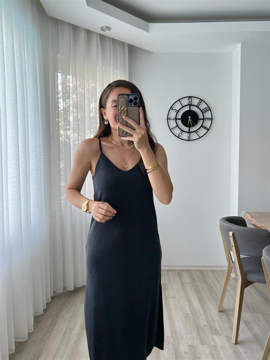 Antrasit Lüx Kalite Modal Kumaş Basic Elbise 0060