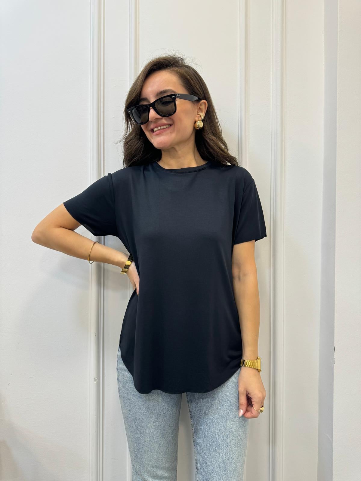 Antrasit Modal Kumaş Bisiklet Yaka Tshirt 4751