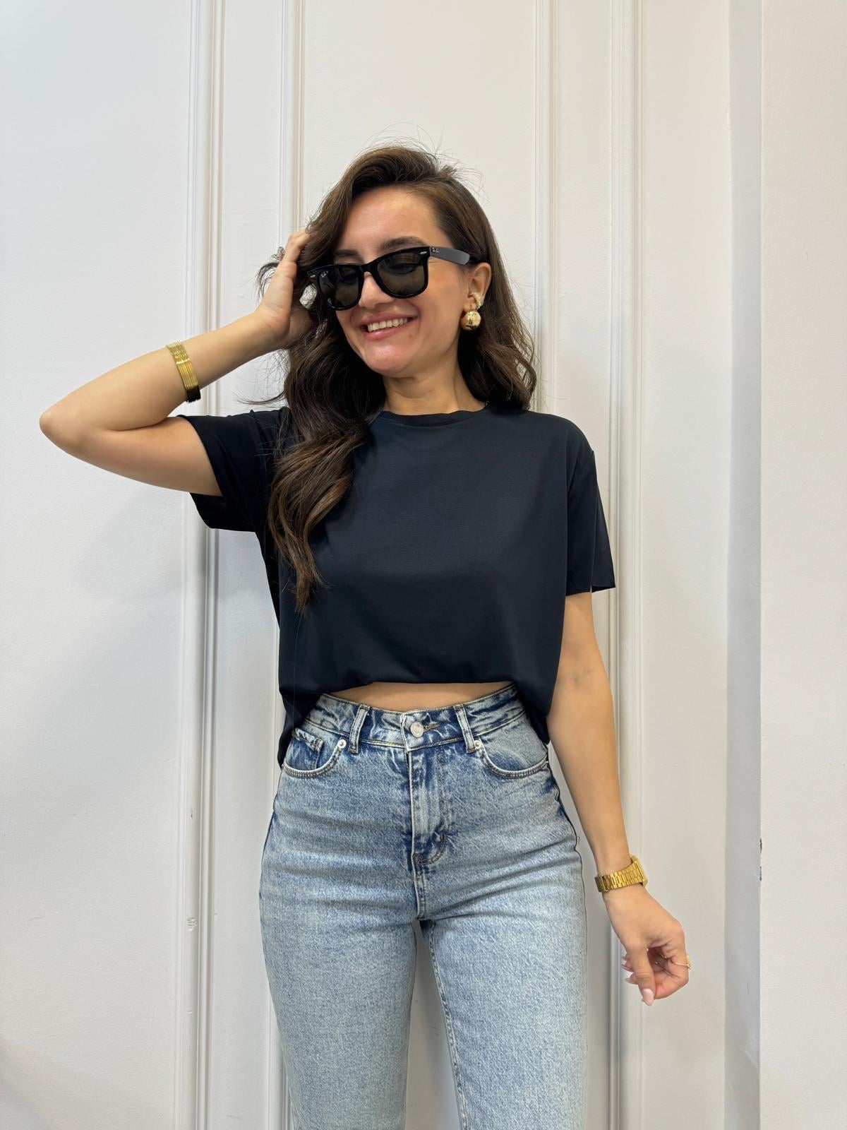 Antrasit Modal Kumaş Bisiklet Yaka Tshirt 4751