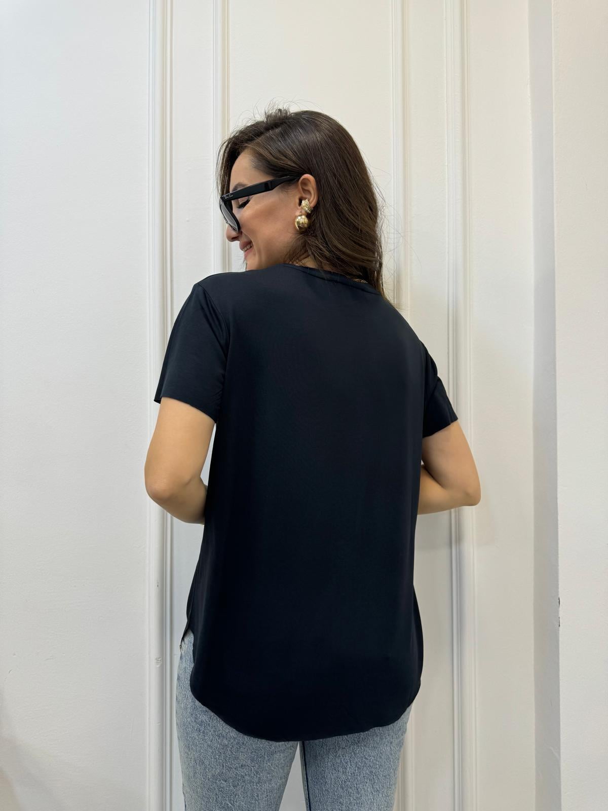 Antrasit Modal Kumaş Bisiklet Yaka Tshirt 4751
