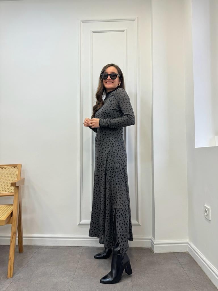 Antrasit Orjinal Marka Askılı Asratlı Tasarım Elbise 1901