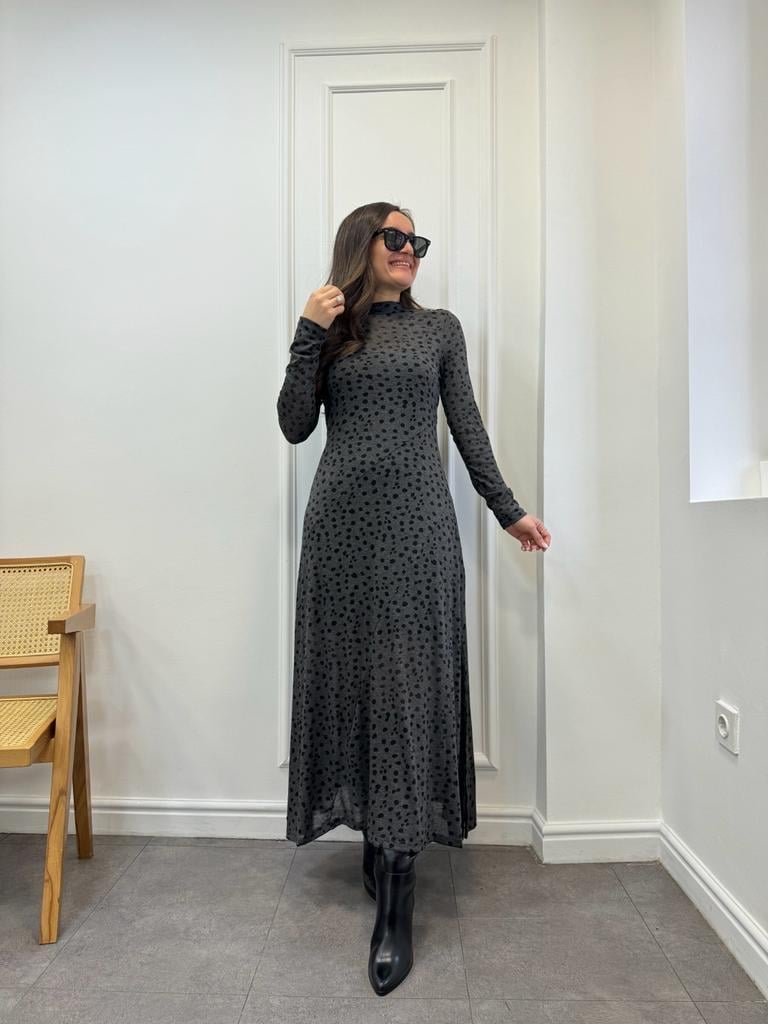 Antrasit Orjinal Marka Askılı Asratlı Tasarım Elbise 1901