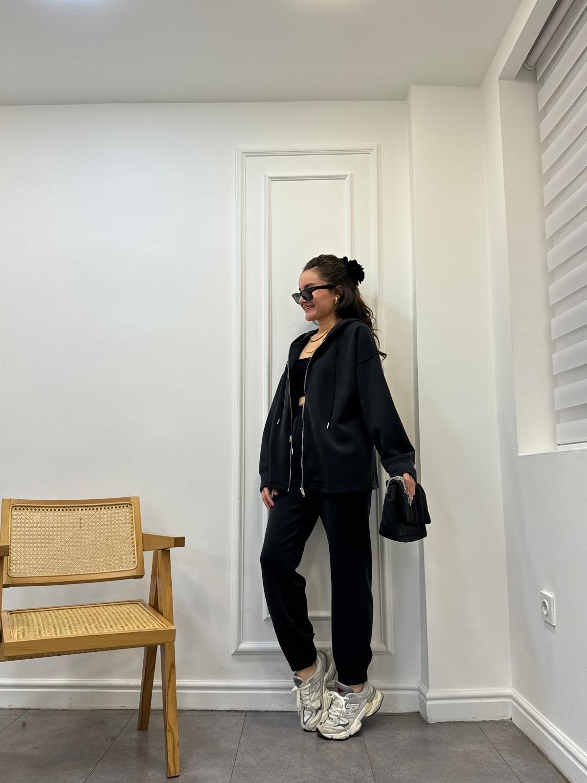 Antrasit Orjinal Marka Fermuarlı Sweat Havuç Pantolon Modal Takım 35644