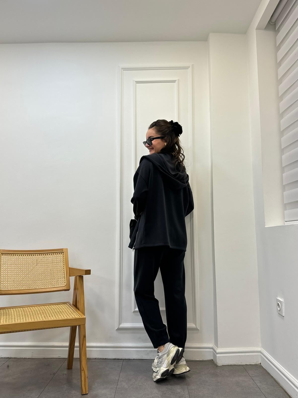 Antrasit Orjinal Marka Fermuarlı Sweat Havuç Pantolon Modal Takım 35644