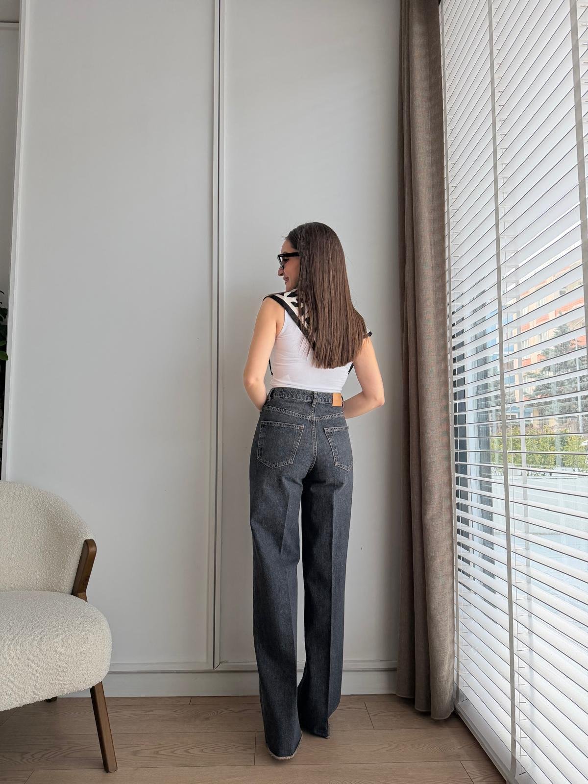 Antrasit Paça Detaylı Palazzo Jean 8184