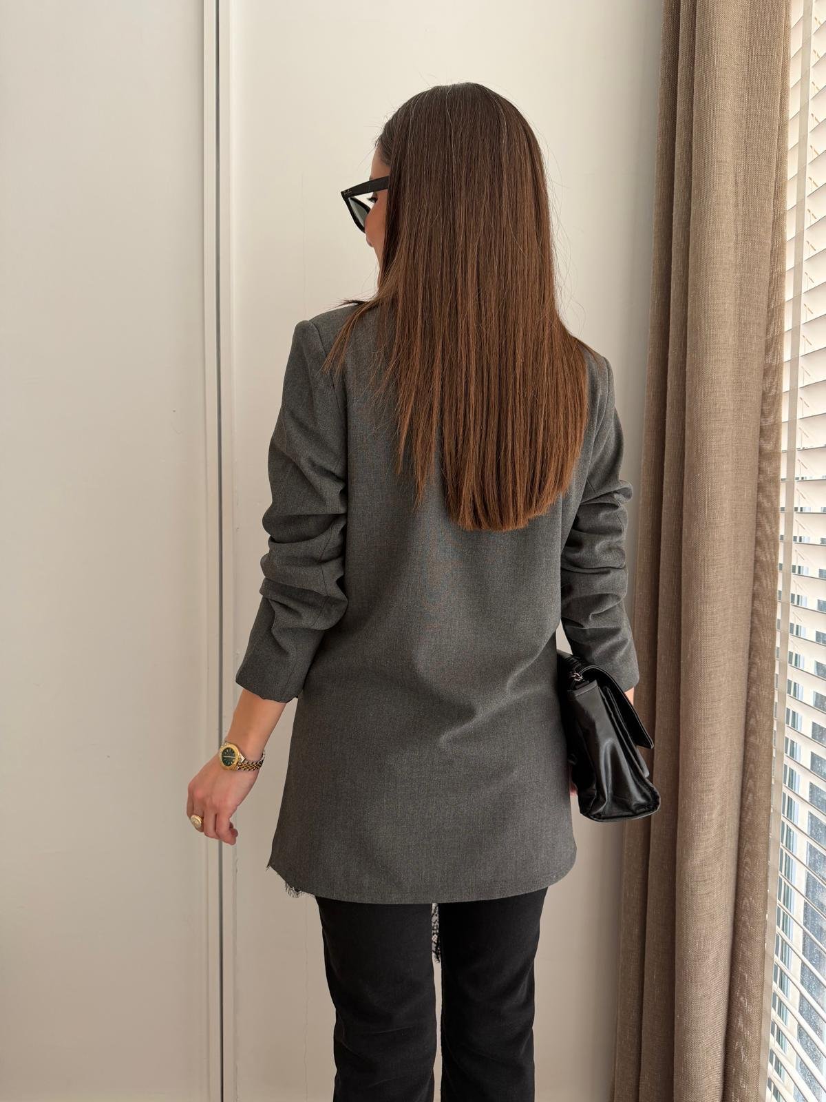 Antrasit Premium Dantel Detaylı Blazer Ceket 2781