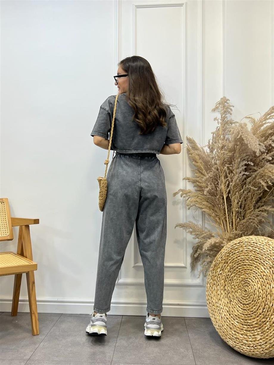 Antrasit Premium Kalite Yıkamalı Şalvar Jogger Takım 0057
