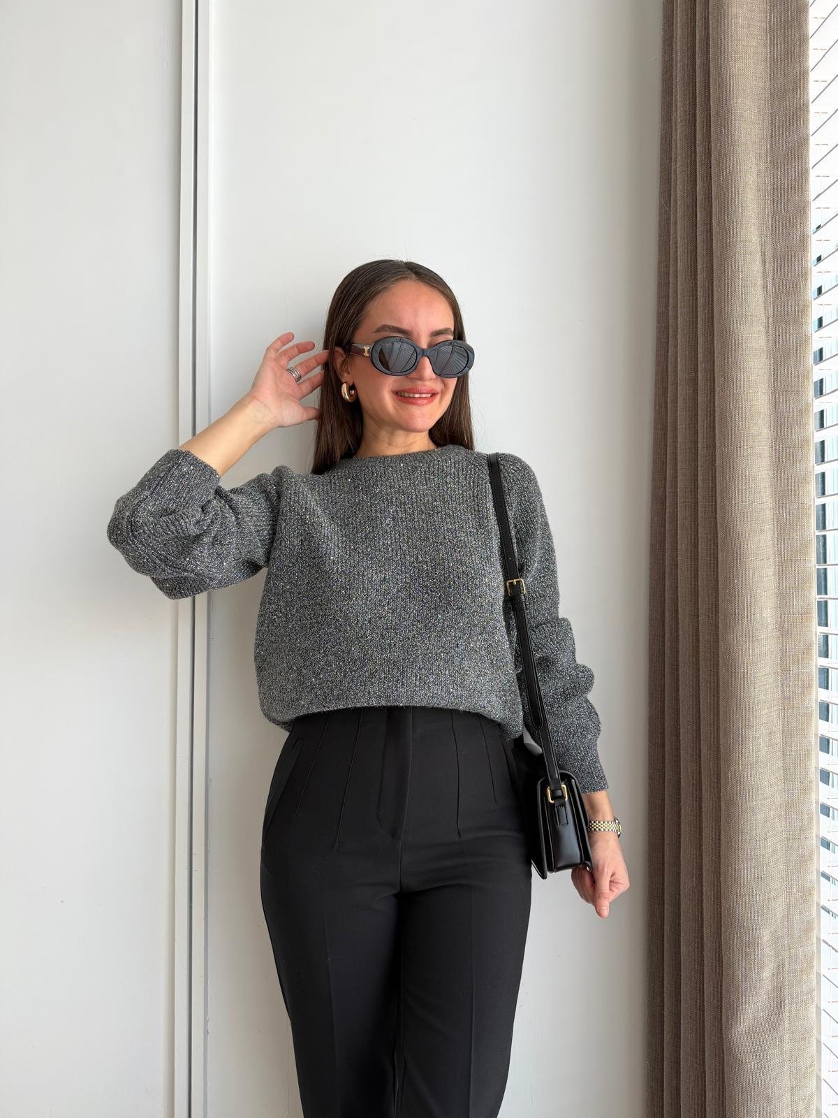Antrasit Pullu Sim Geçişli Kazak 7665