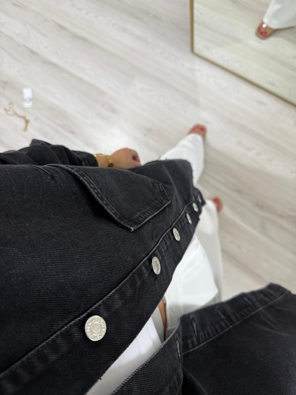 Antrasit Sırt Nakış Detaylı Denim Ceket 6025