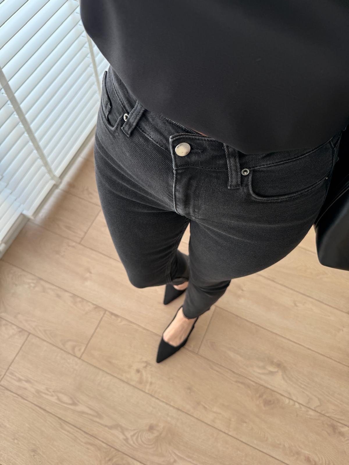 Antrasit Yüksek Bel Full Likralı Paçası Kesik Mom Jean 0764