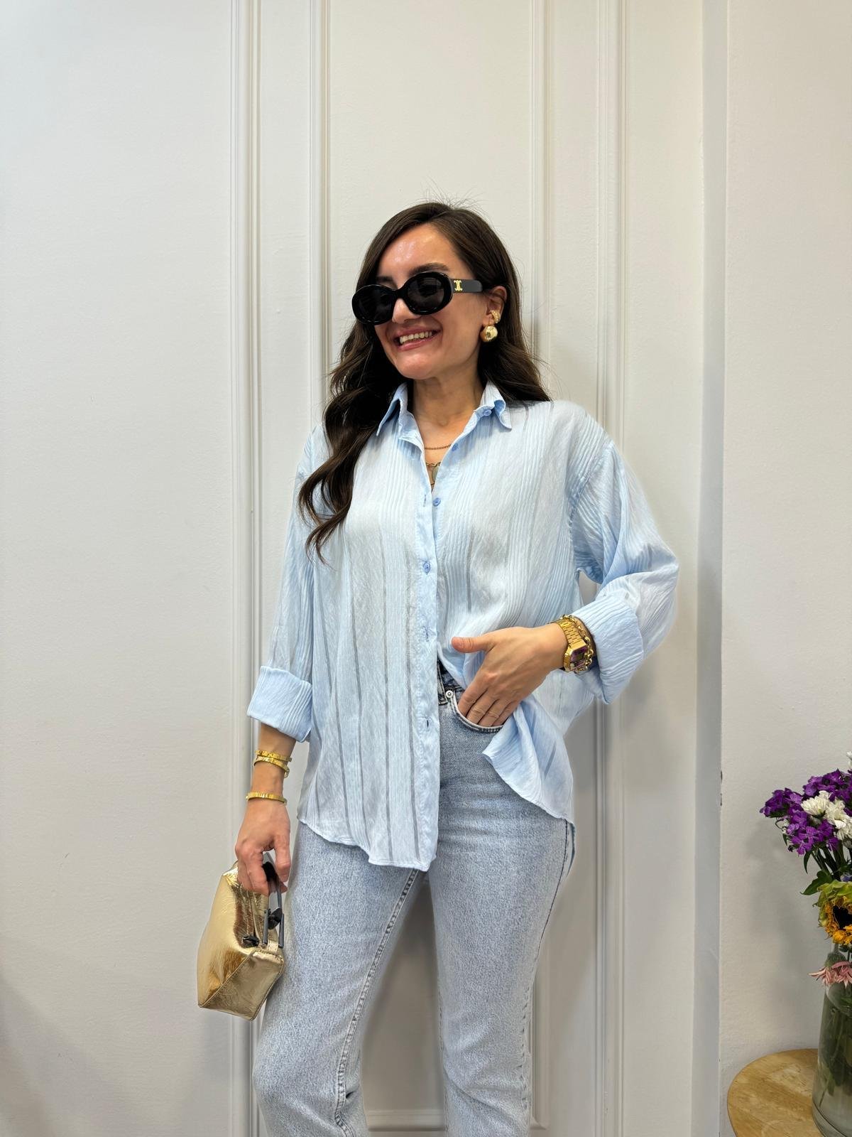 Bebe mavisi Jakar Çizgili Gömlek 506