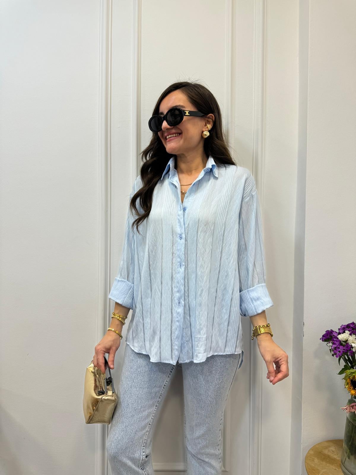 Bebe mavisi Jakar Çizgili Gömlek 506